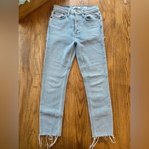 RE/DONE Jeans 90s High Rise Ankle Crop Raw Hem Button Fly Light Wash 25